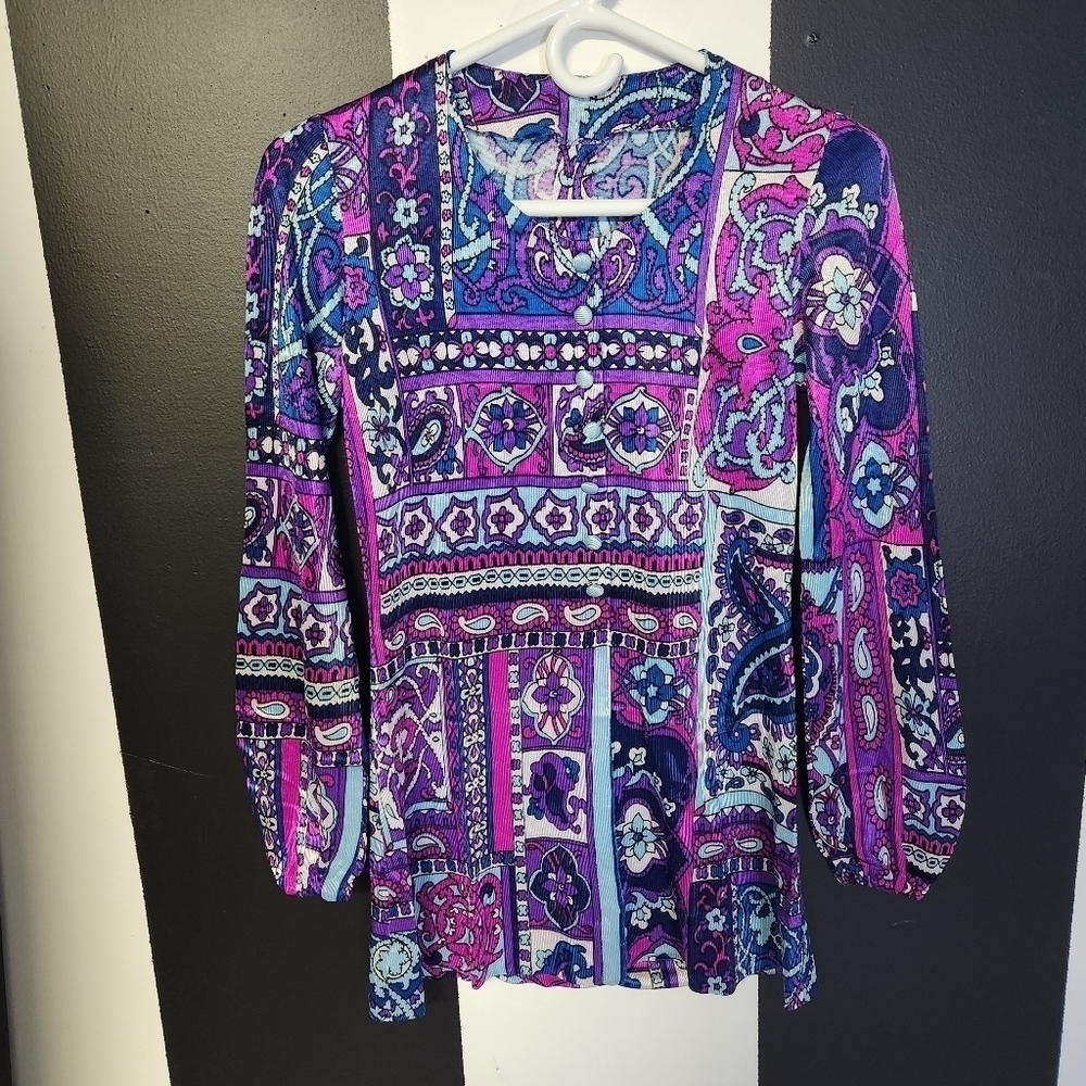 70's shiny blouse ballon sleeve